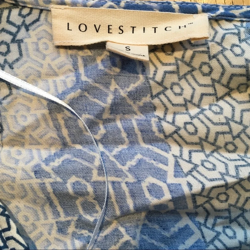 Lovestitch Geometrical Blue Wrap Long Sleeve Geometric Print Top Small - Picture 5 of 7